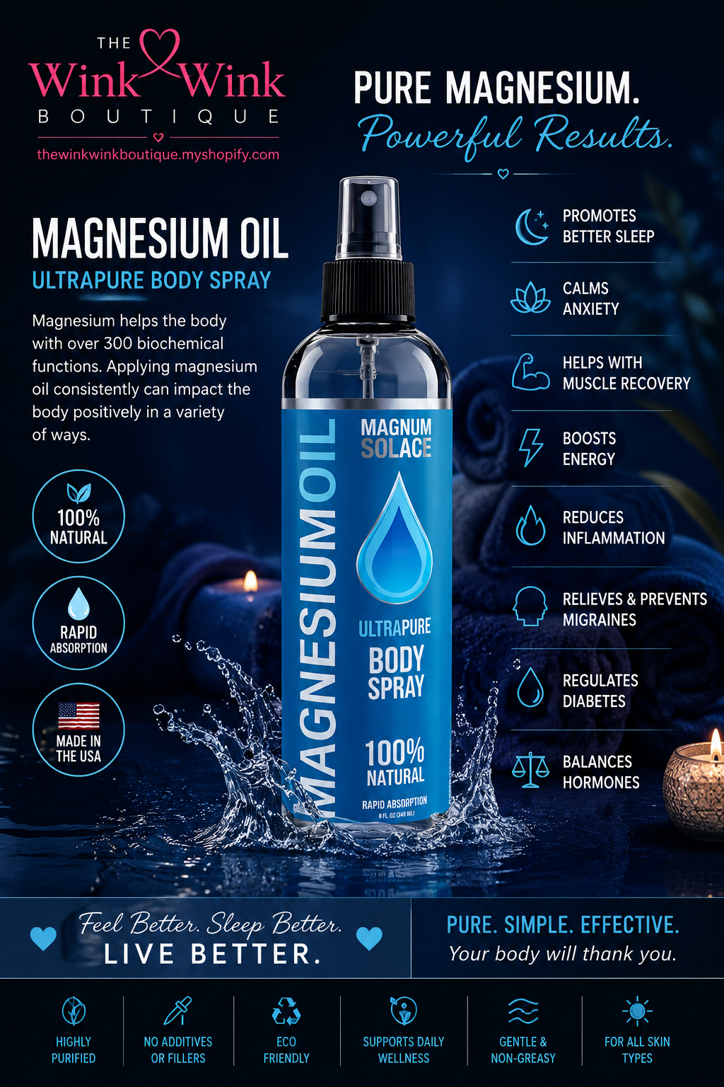 Magnesium Oil spray For Restless Legs, Sleep, Muscle Relief