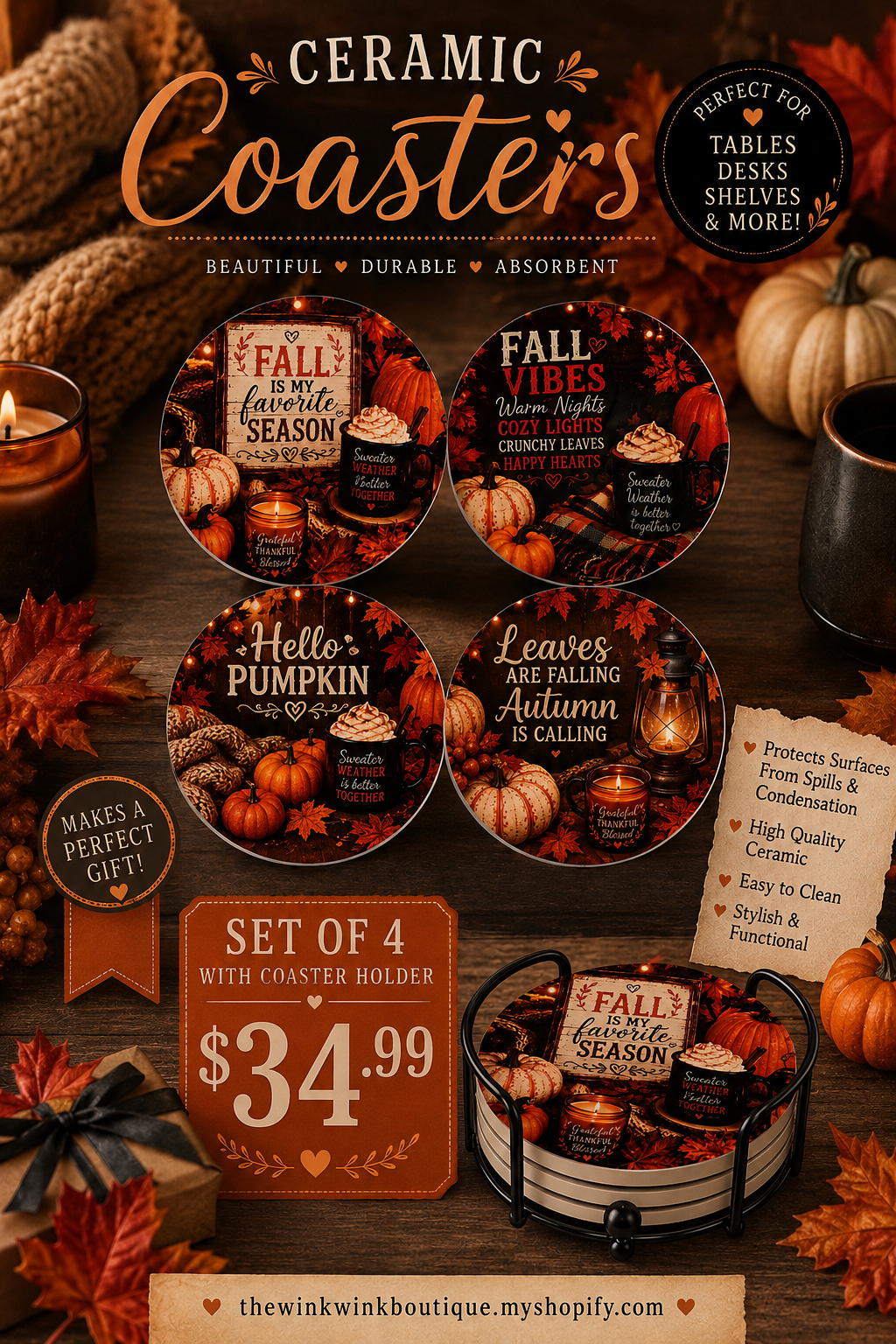Fall Coasters with holder