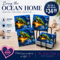 Mahi-Mahi Ceramic Coaster Set with Holder