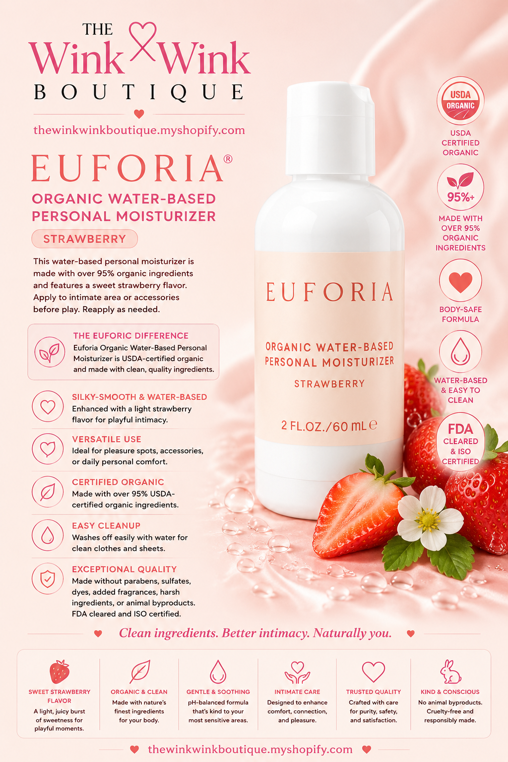 Organic Water-Based Personal Moisturizer - Strawberry