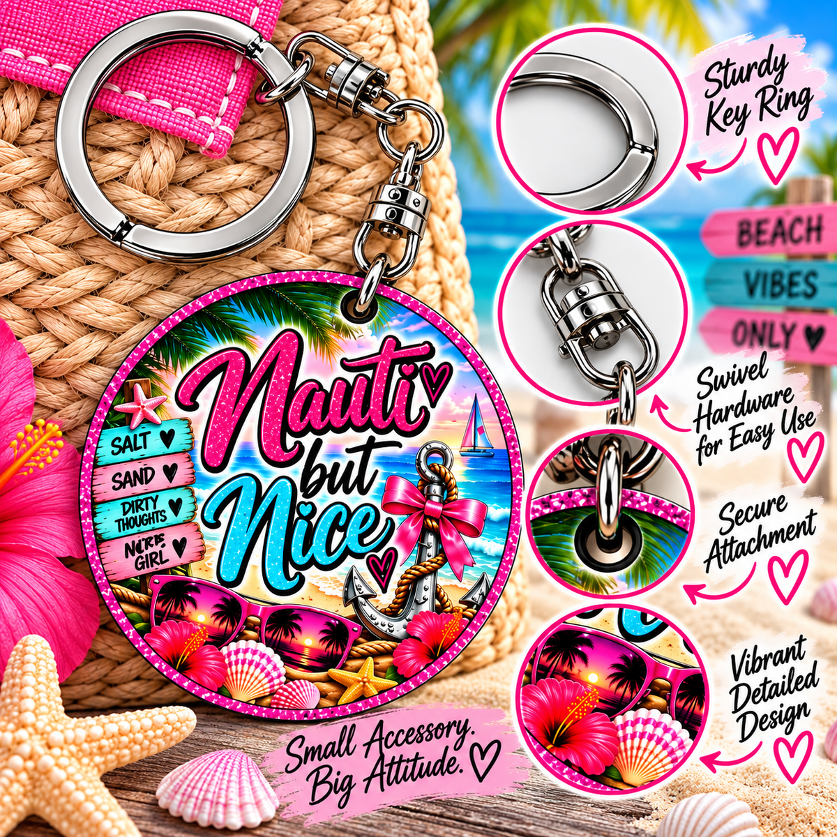 🌊 Nauti but Nice Beach Keychain 💕⚓