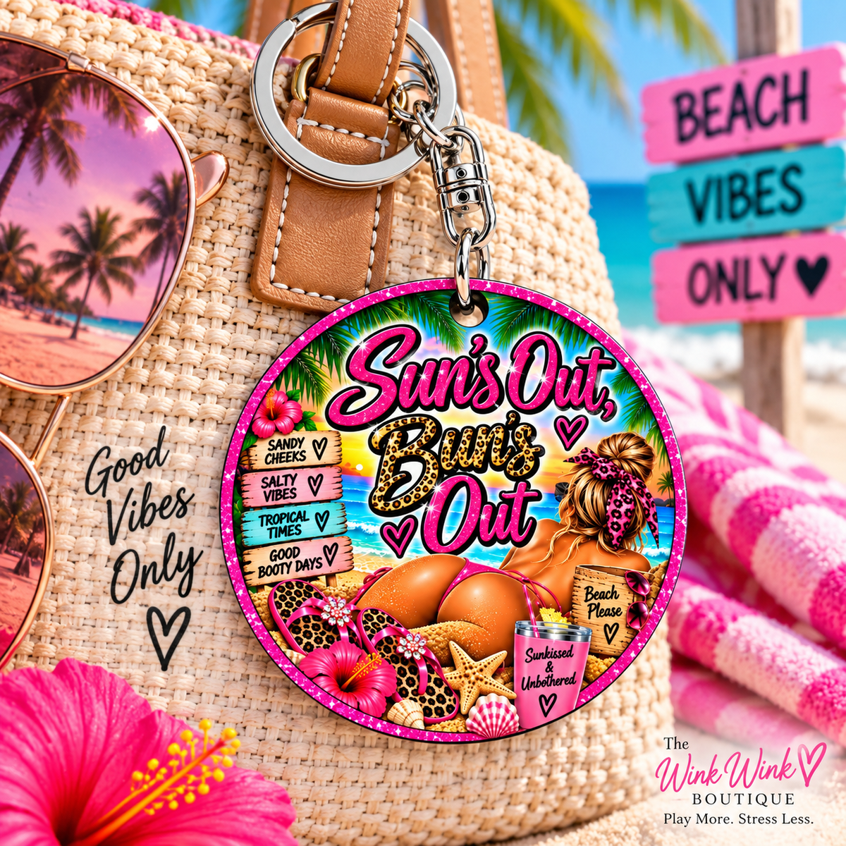 ☀️ Sun’s Out, Buns Out Beach Keychain 💕🍑