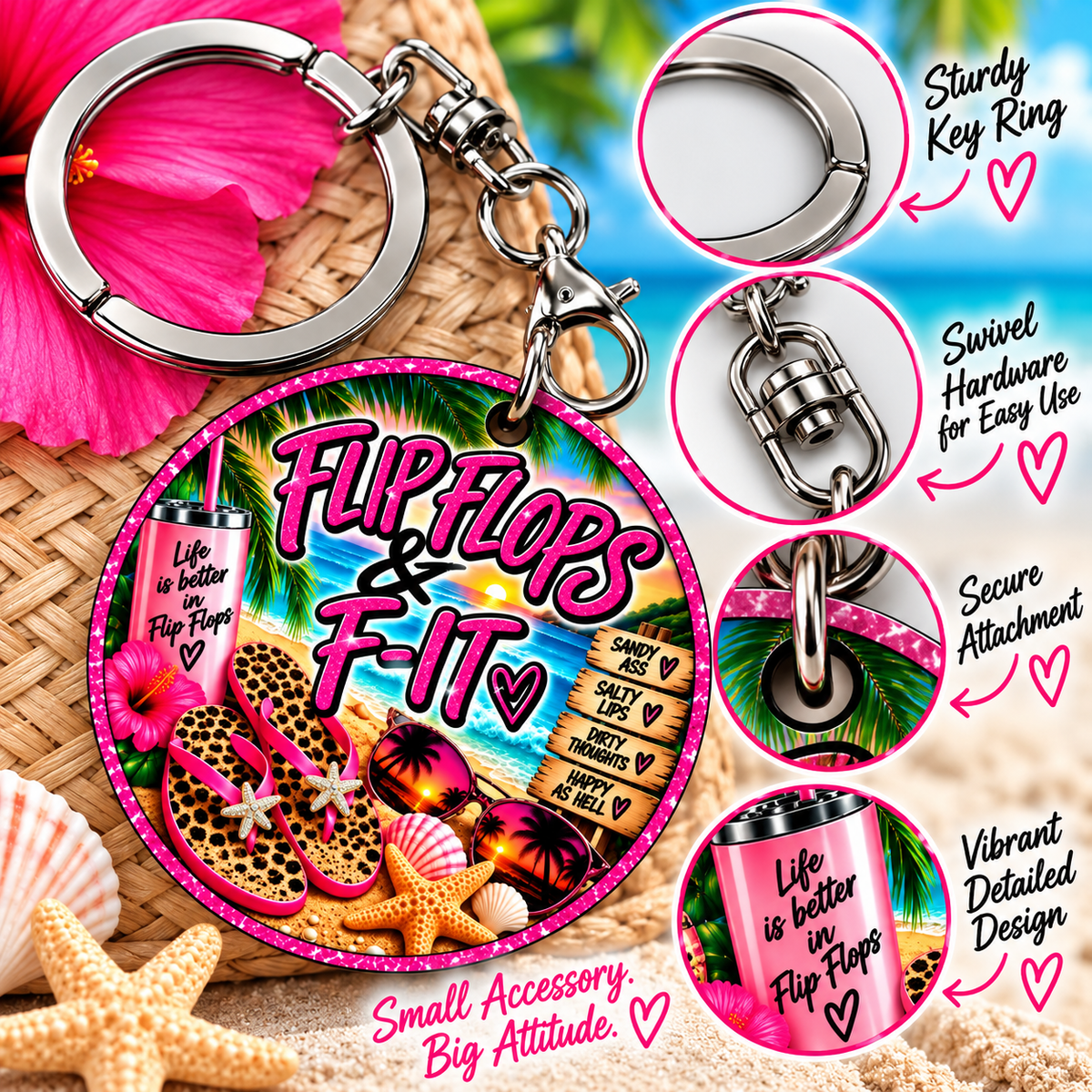 🩴 Flip Flops & F-IT Beach Keychain