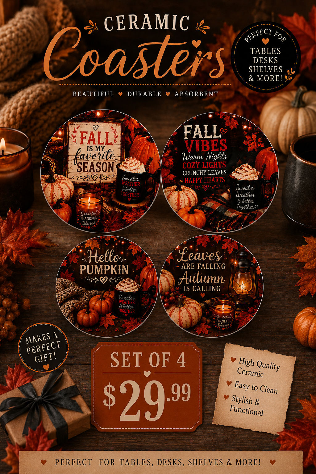 Fall coasters Set of 4