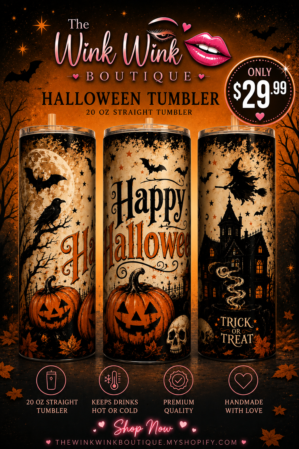 🎃 Halloween 20 oz Straight Tumbler 👻