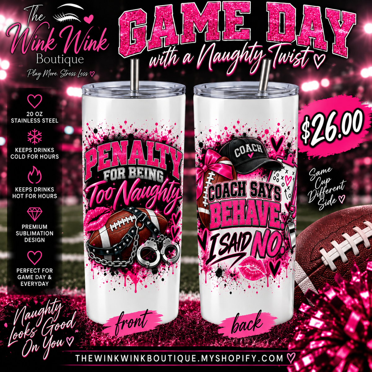 Dom & Brat Football Tumbler – 20 oz